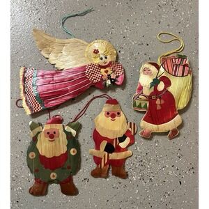 VTG Lot Of 4 Palm Leaves Angel, Santas Ornaments RARE